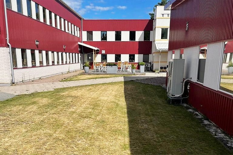 Bild före renoveringen av gräsmatta på ett företag
